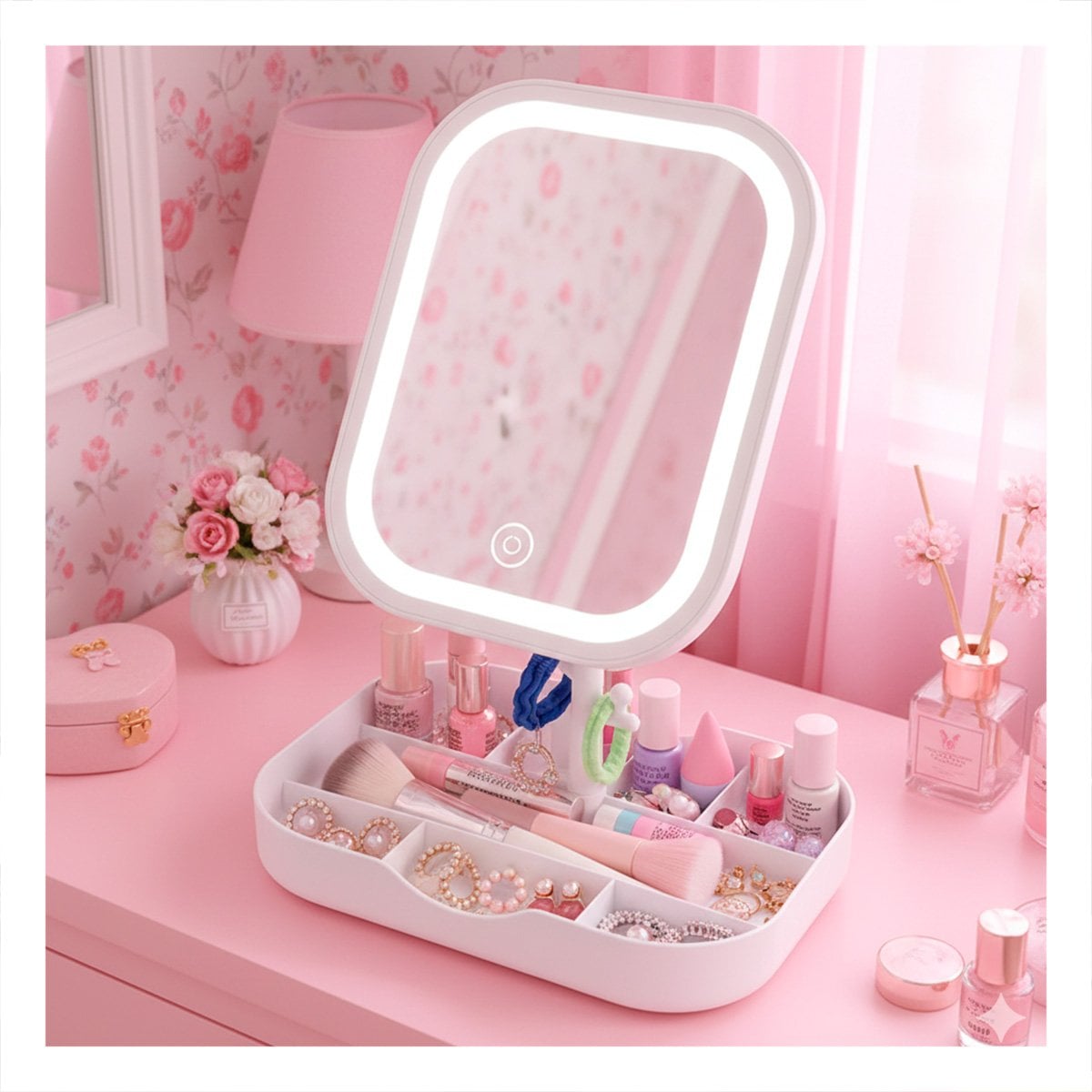 PACK6 ESTACION DE MAQUILLAJE LED CUADRADO BLANCO CON ESPACIOS FUNCIONALES - 2