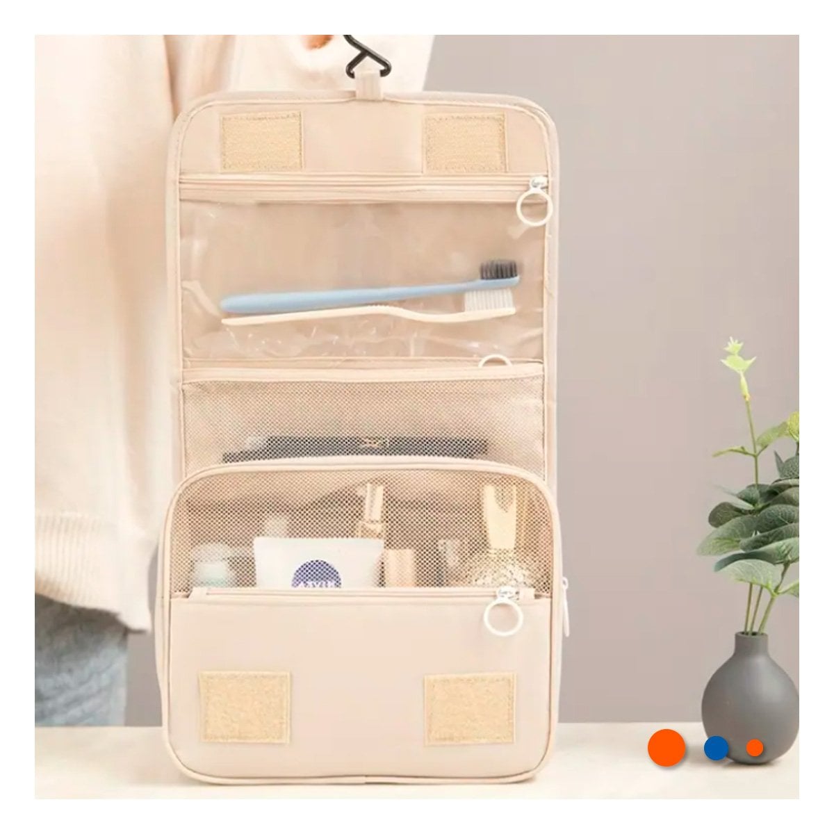 ORGANIZADOR DE VIAJE 24X8X19 CM BEIGE COLGADOR CON DISENO PLEGABLE Y LIVIANO - 1