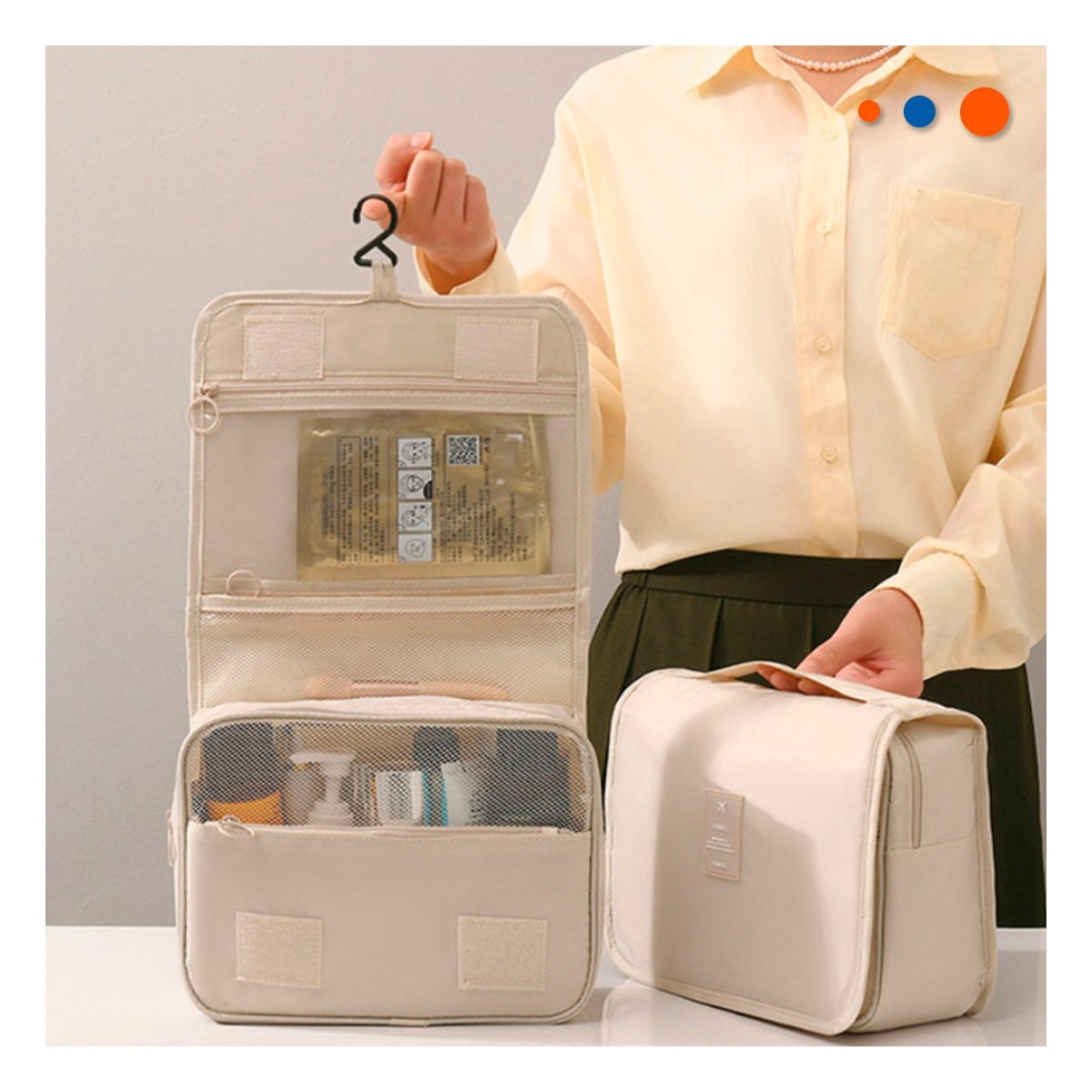 ORGANIZADOR DE VIAJE 24X8X19 CM BEIGE COLGADOR CON DISENO PLEGABLE Y LIVIANO - 2