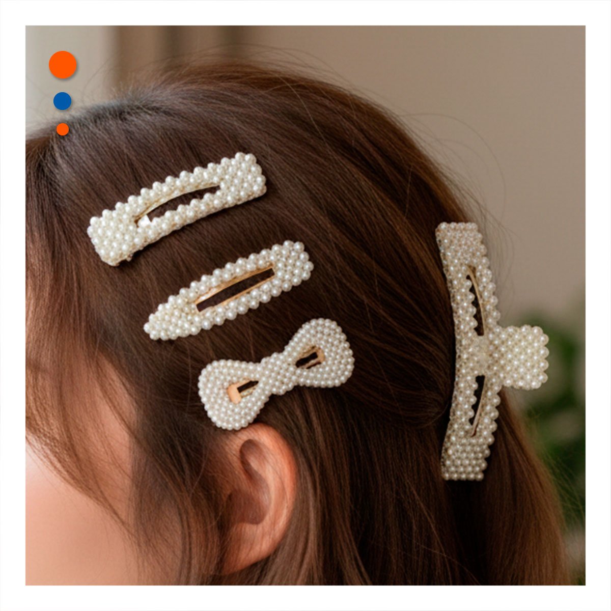 BROCHES 6 DE CABELLO CON PERLAS COLOR BEIGE MODA MUJER - 1