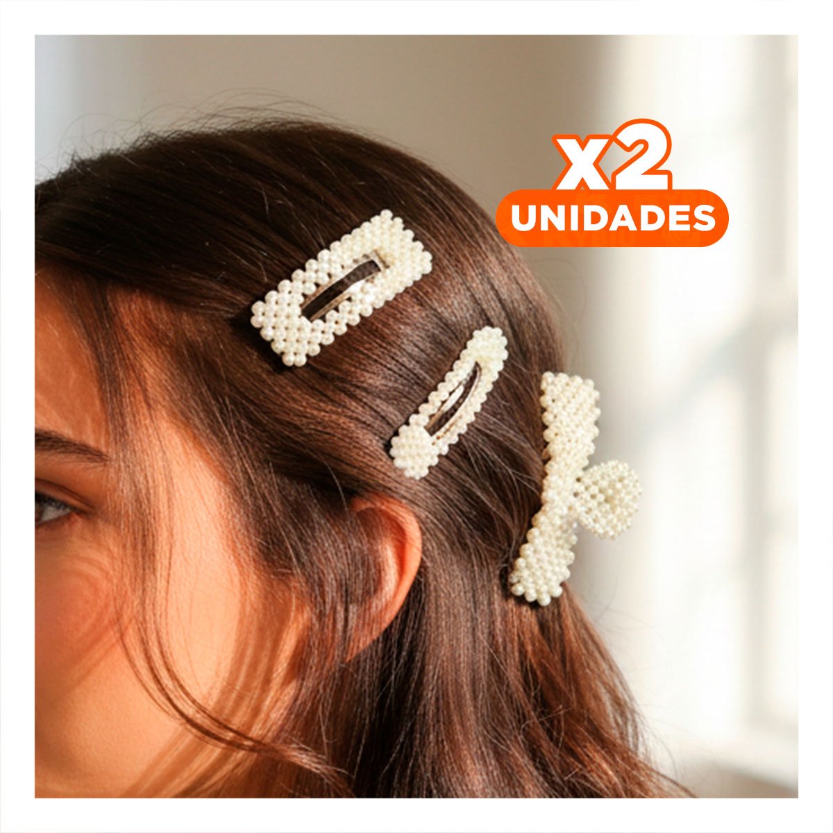 PACK2 SET 6 GANCHOS DE CABELLO CON PERLAS BEIGE ESTILO MUJER Y+REGALO STICKER - 1