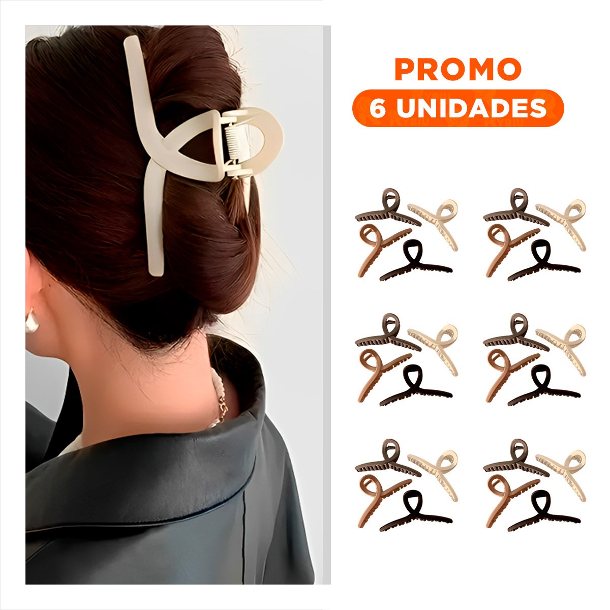 PACK6 SET 4 CLIPS DE CABELLO ELEGANTES FORMA E EN NEGRO MARRON BEIGE - 1