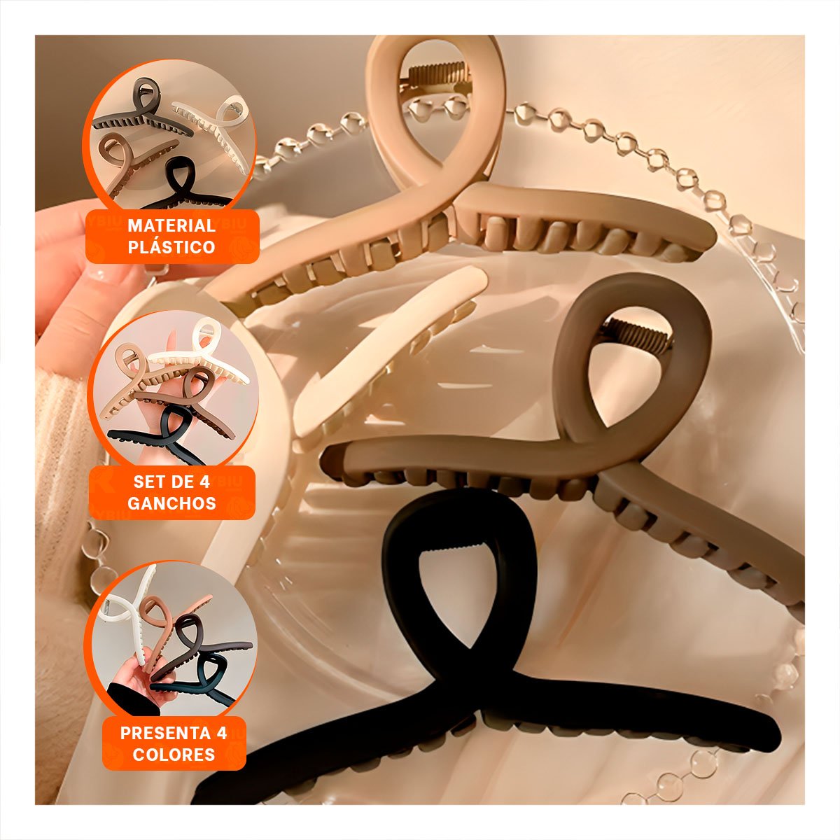 PACK6 SET 4 CLIPS DE CABELLO ELEGANTES FORMA E EN NEGRO MARRON BEIGE - 5