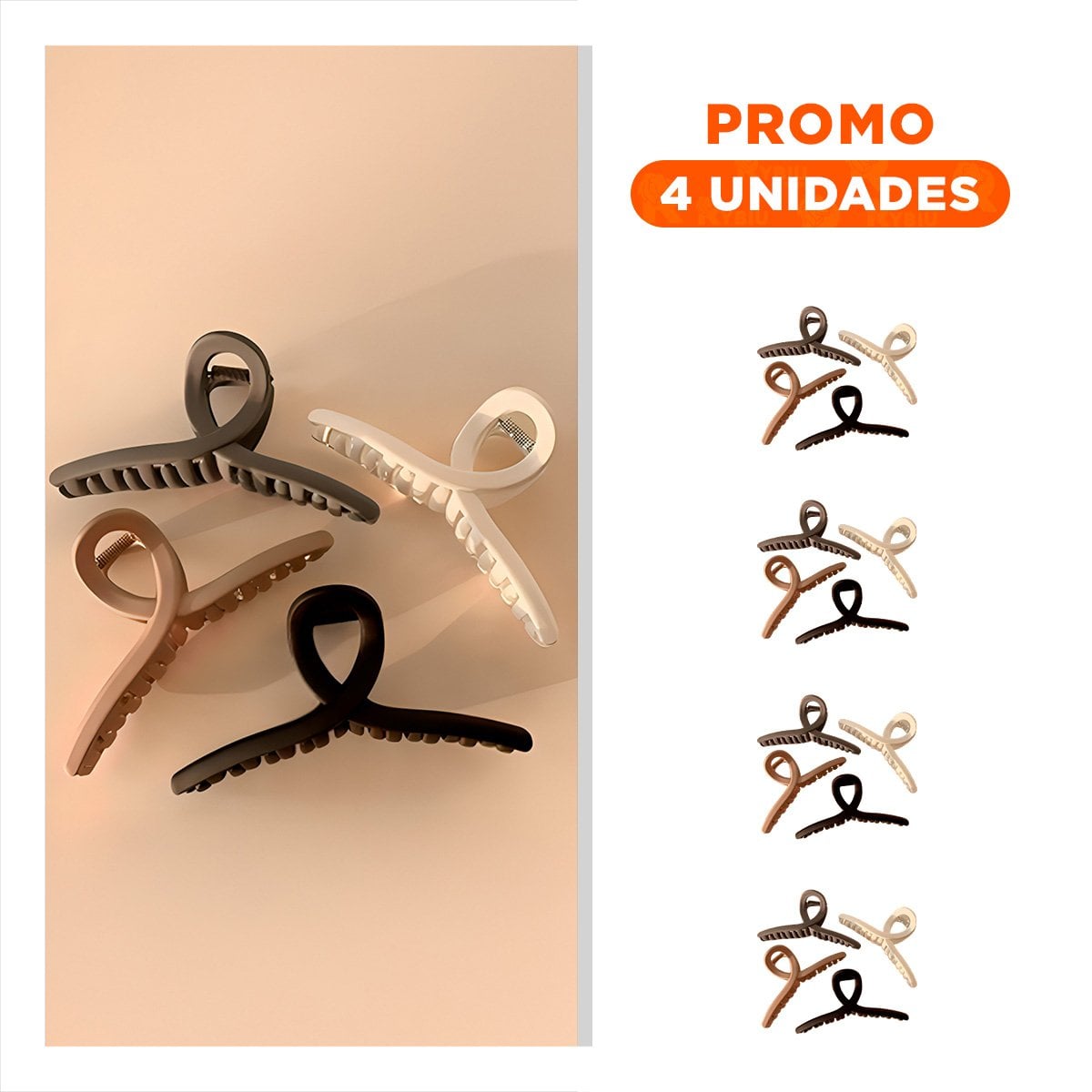 PACK4 SET 4 PINZAS DE CABELLO ELEGANTES FORMA E EN NEGRO MARRON BEIGE Y+REGALO STICKER - 1