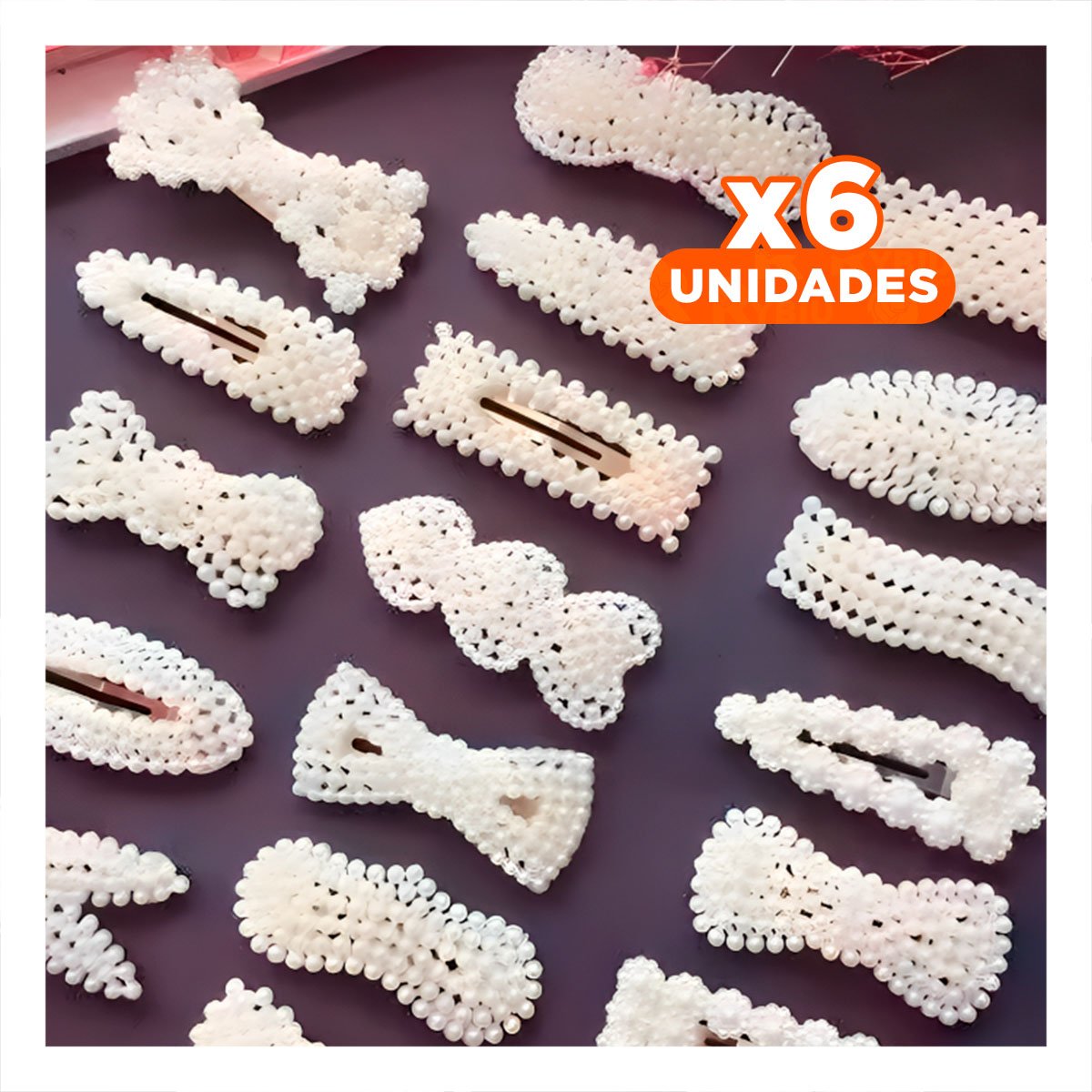 PACK6 ACCESORIOS 6 DE CABELLO CON PERLAS BEIGE PARA MUJER Y+REGALO STICKER - 1