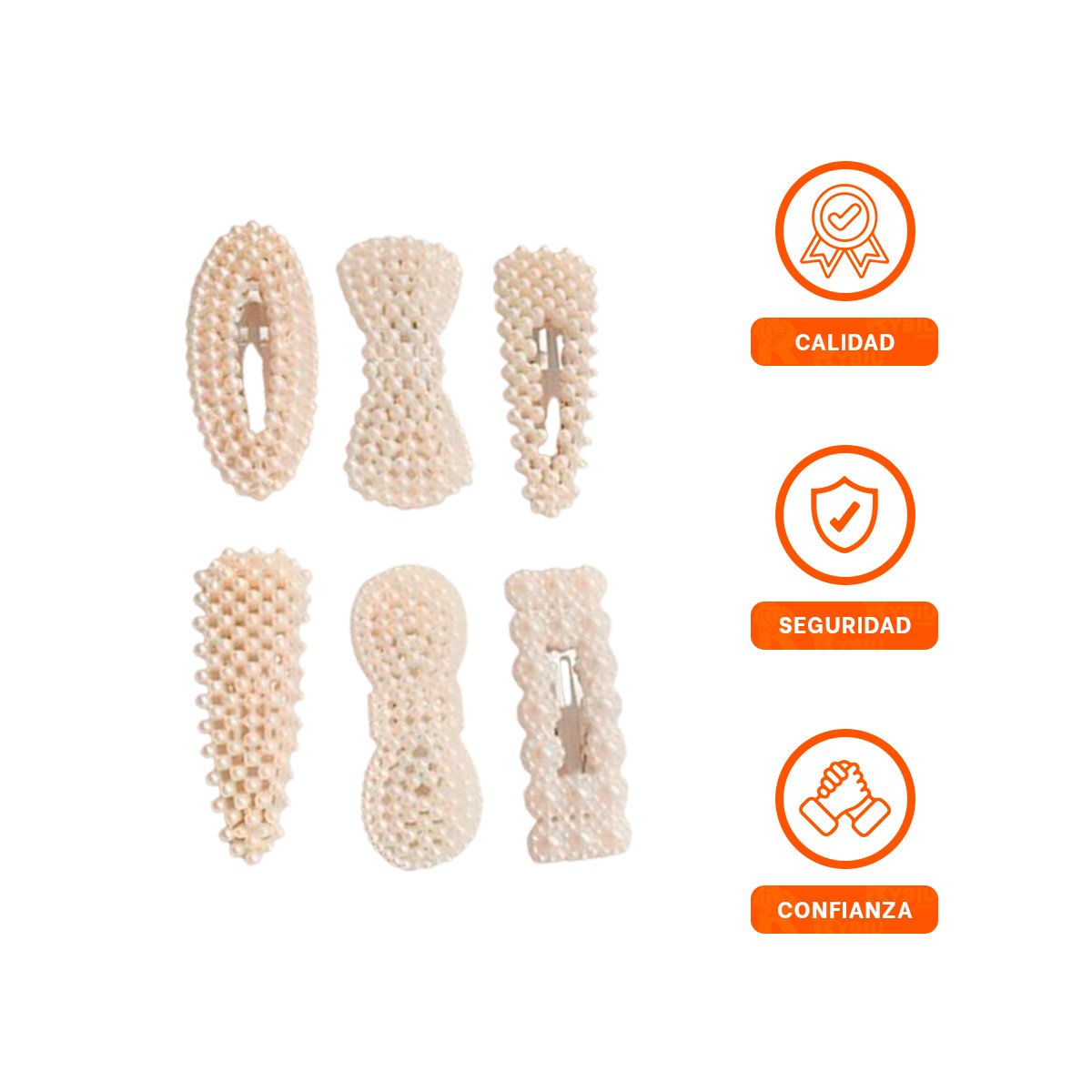 PACK6 ACCESORIOS 6 DE CABELLO CON PERLAS BEIGE PARA MUJER Y+REGALO STICKER - 2