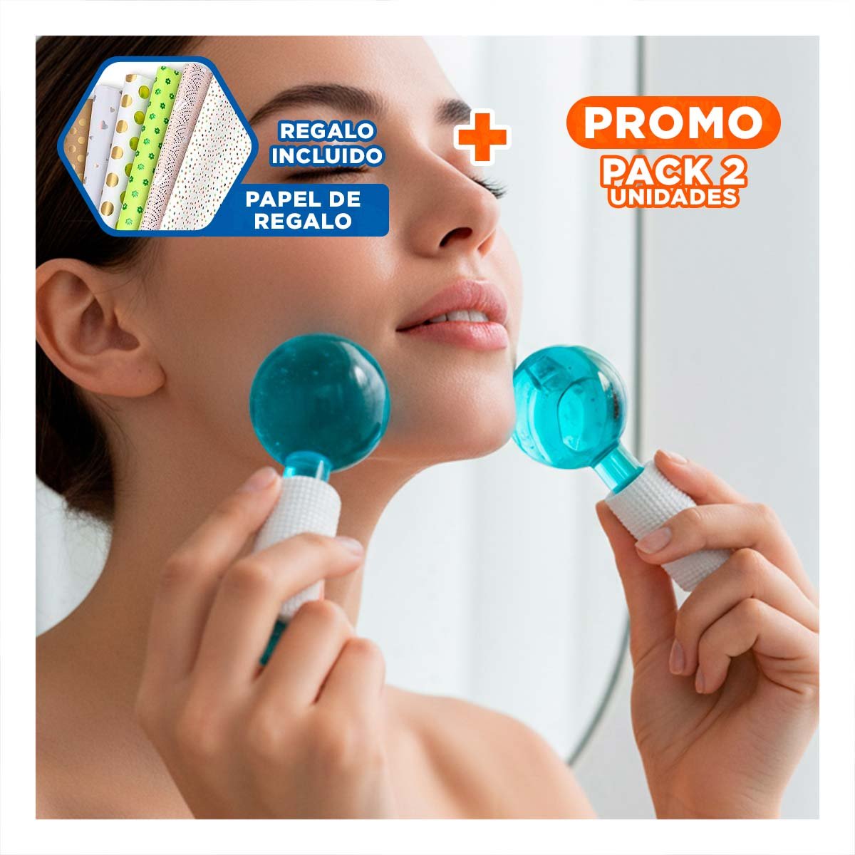 PACK2 SET FACIAL CON GLOBOS DE HIELO CELESTE PAR PARA PIEL SUAVE Y+PAPEL REGALO - 1