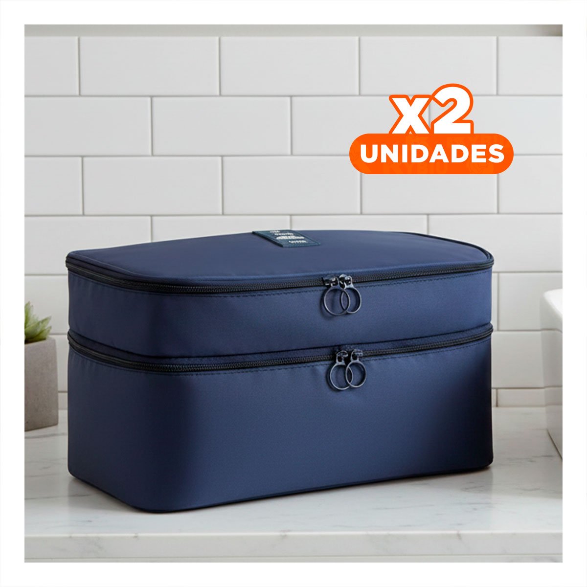 PACK2 BOLSO PRACTICO 4 ESPACIOS 30X16X17CM AZUL PARA MUJER Y+REGALO STICKER - 1
