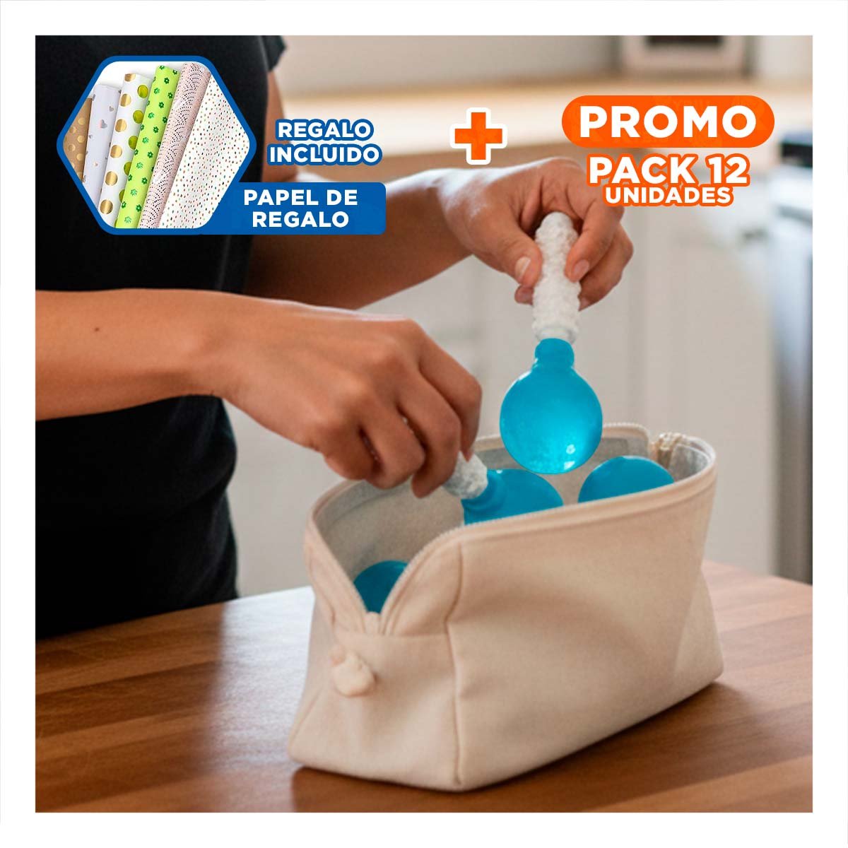 PACK12 MASAJEADOR FACIAL CON GLOBOS DE HIELO CELESTE PAR PARA RUTINA DE BELLEZA Y+PAPEL REGALO - 1