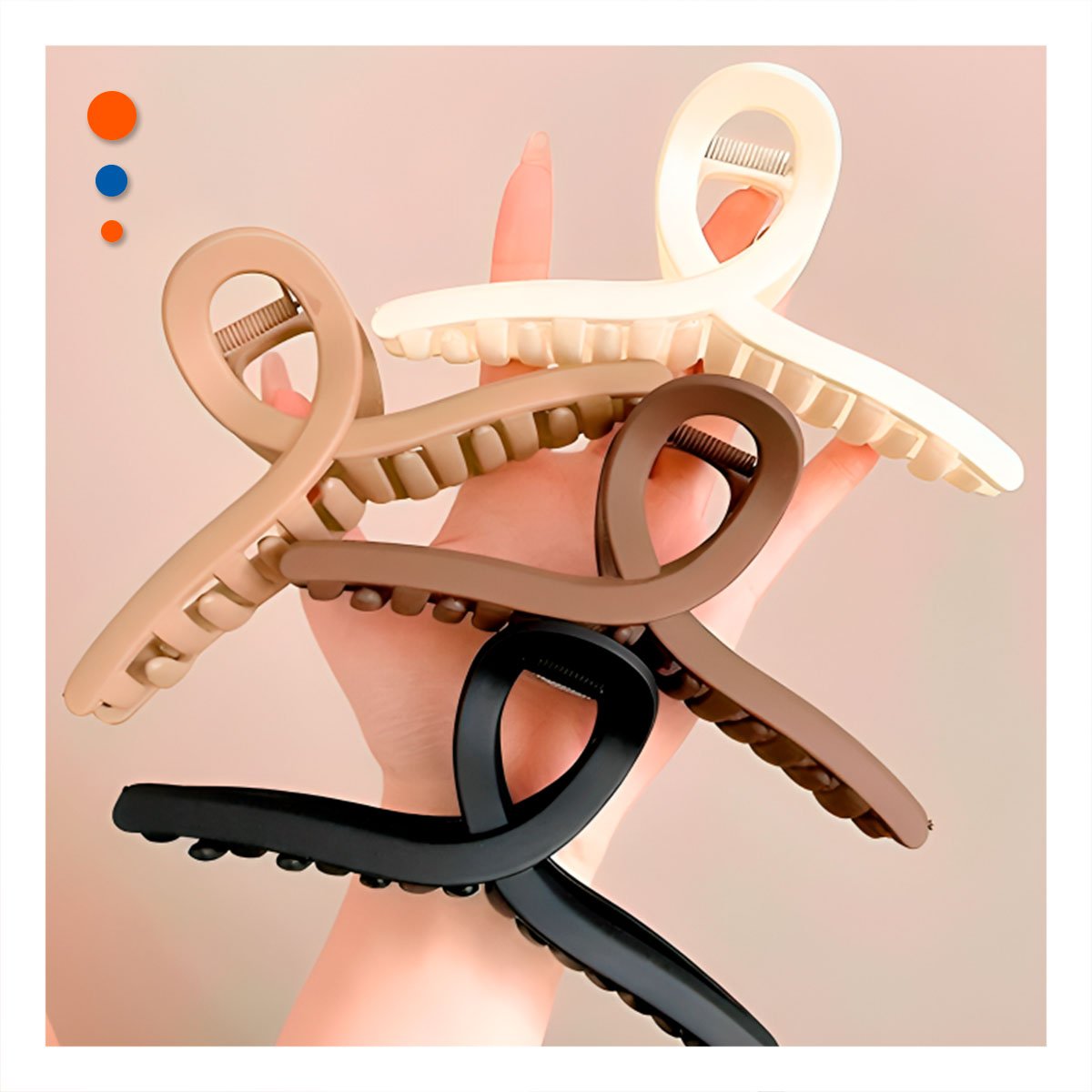 PACK4 SET 4 ACCESORIOS DE CABELLO ELEGANTES FORMA E EN NEGRO MARRON BEIGE - 2