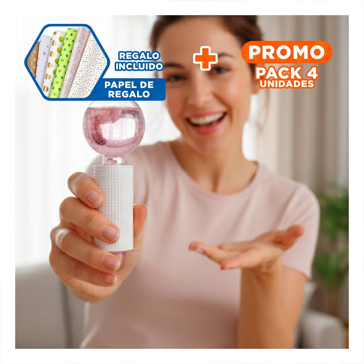 PACK4 MASAJEADOR FACIAL GLOBOS DE HIELO PAR ROSADO PARA MUJER Y+PAPEL REGALO - 1