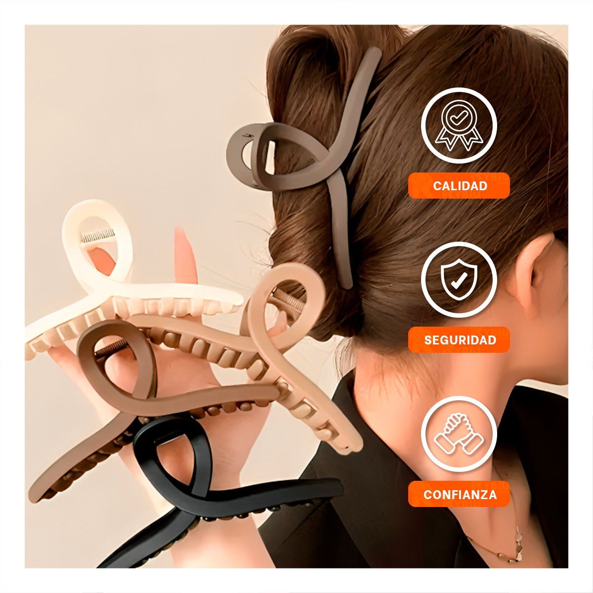 PACK2 SET 4 GANCHOS DE CABELLO ELEGANTES FORMA E EN NEGRO MARRON BEIGE Y+REGALO STICKER - 5