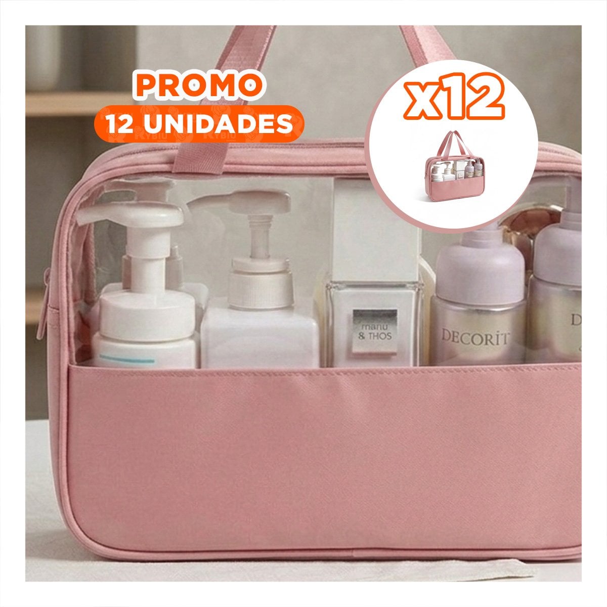 PACK12 CALZADO NECESER RECTANGULAR CON ASAS ROSADO PARA MALETAS - 1
