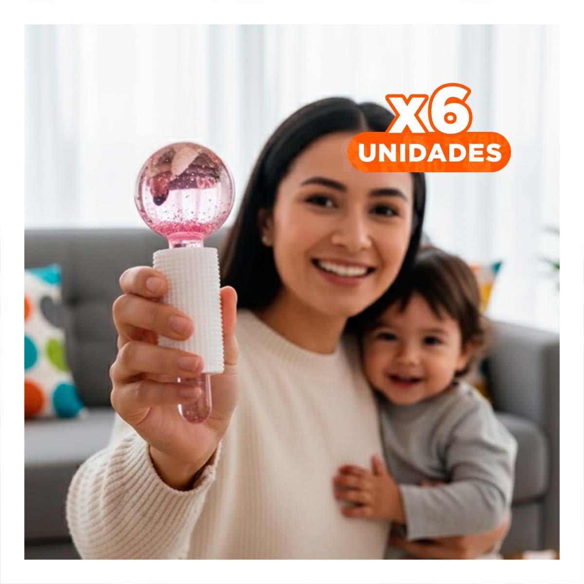 PACK6 MASAJEADOR FACIAL GLOBOS DE HIELO PAR ROSADO PARA CUIDADO DE PIEL Y+REGALO STICKER - 1