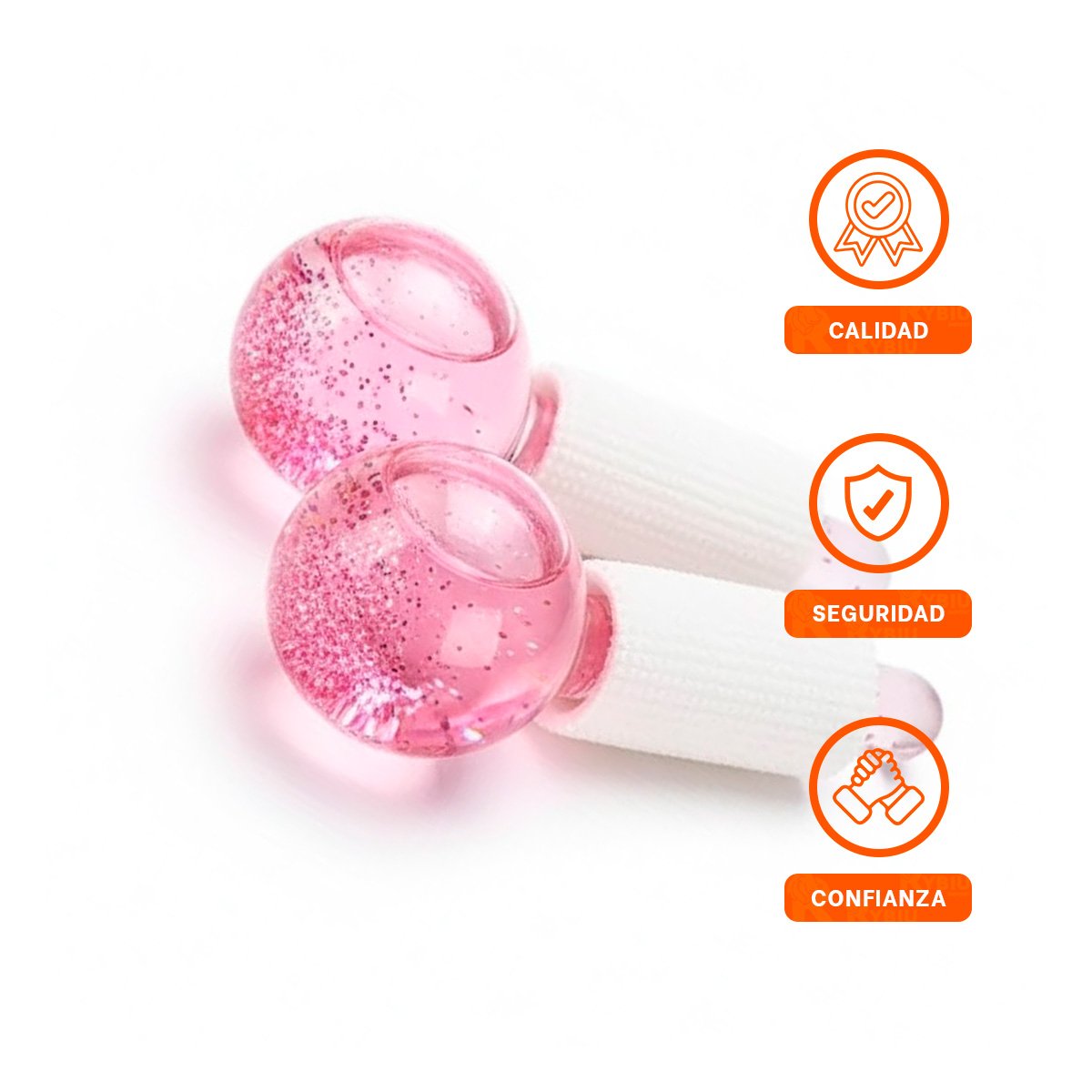PACK6 MASAJEADOR FACIAL GLOBOS DE HIELO PAR ROSADO PARA CUIDADO DE PIEL Y+REGALO STICKER - 2