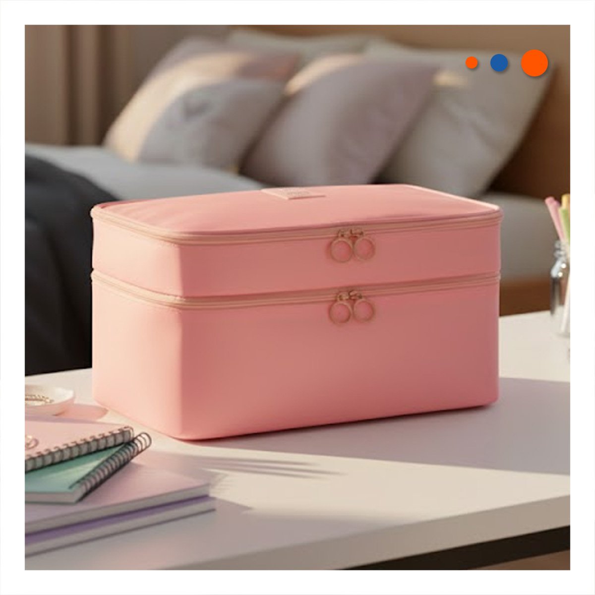 PACK2 BOLSO PRACTICO 4 ESPACIOS 30X16X17CM ROSADO PARA MUJER Y+REGALO STICKER - 3