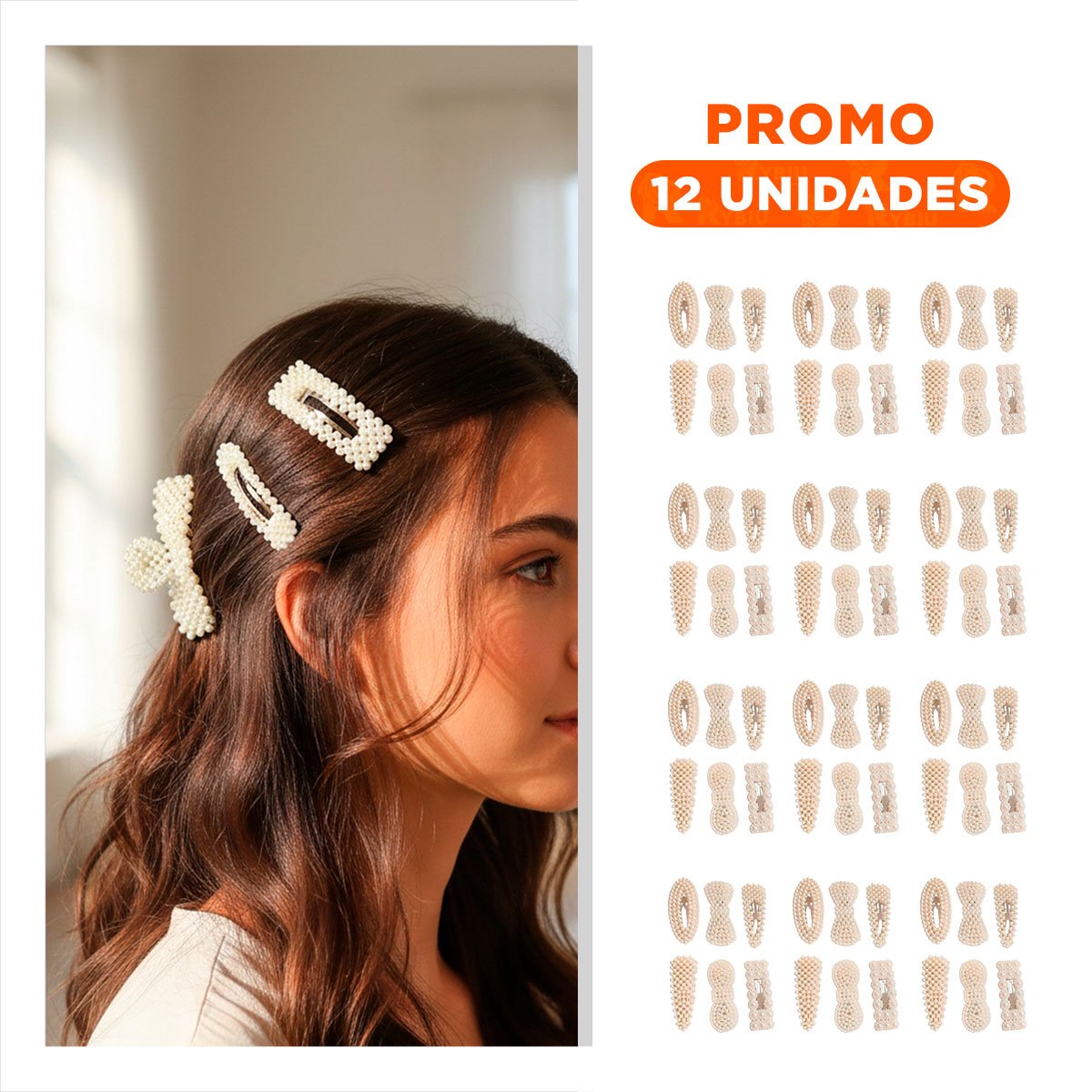 PACK12 PINZAS 6 DE CABELLO CON PERLAS BEIGE LOOK ELEGANTE Y+REGALO STICKER - 1
