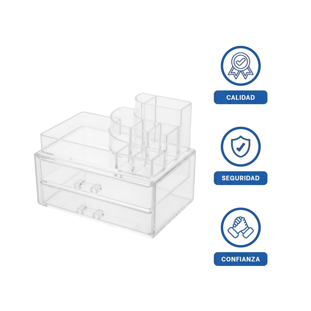 ORGANIZADOR DE ESCRITORIO TRANSPARENTE ACRILICO CON COMPARTIMENTOS FUNCIONALES Y+LIGAS REGALO - 3