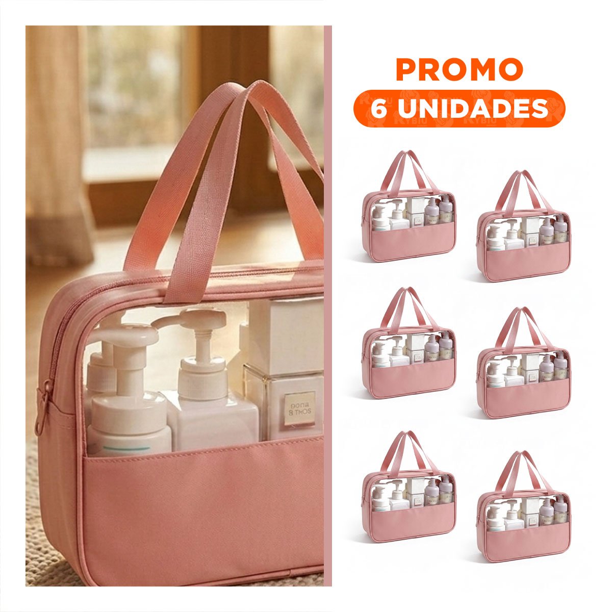 PACK6 EQUIPO NECESER RECTANGULAR CON ASAS ROSADO USO DIARIO - 1