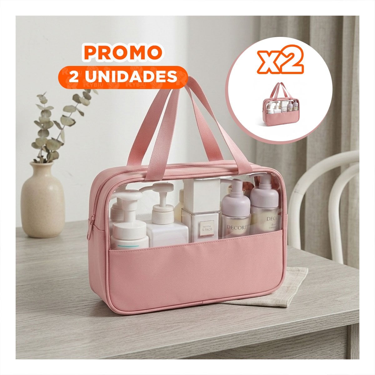 PACK2 IMPLEMENTO NECESER RECTANGULAR CON ASAS ROSADO CON MOVILIDAD Y+REGALO STICKER - 1