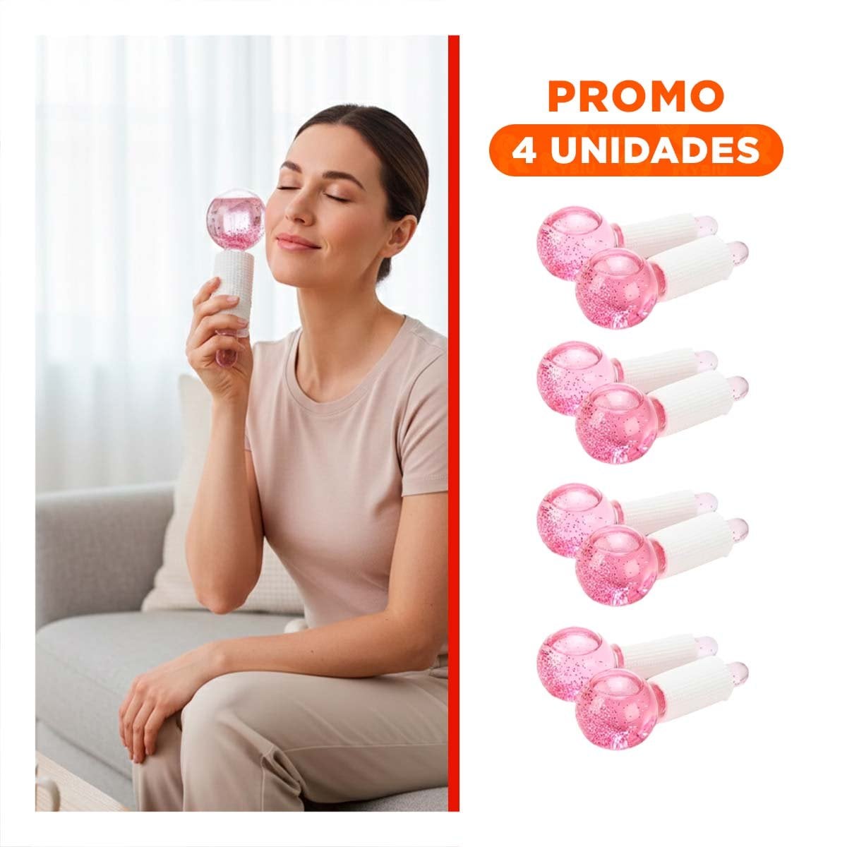 PACK4 RODILLO FACIAL GLOBOS DE HIELO PAR ROSADO USO DIARIO Y+REGALO STICKER - 1