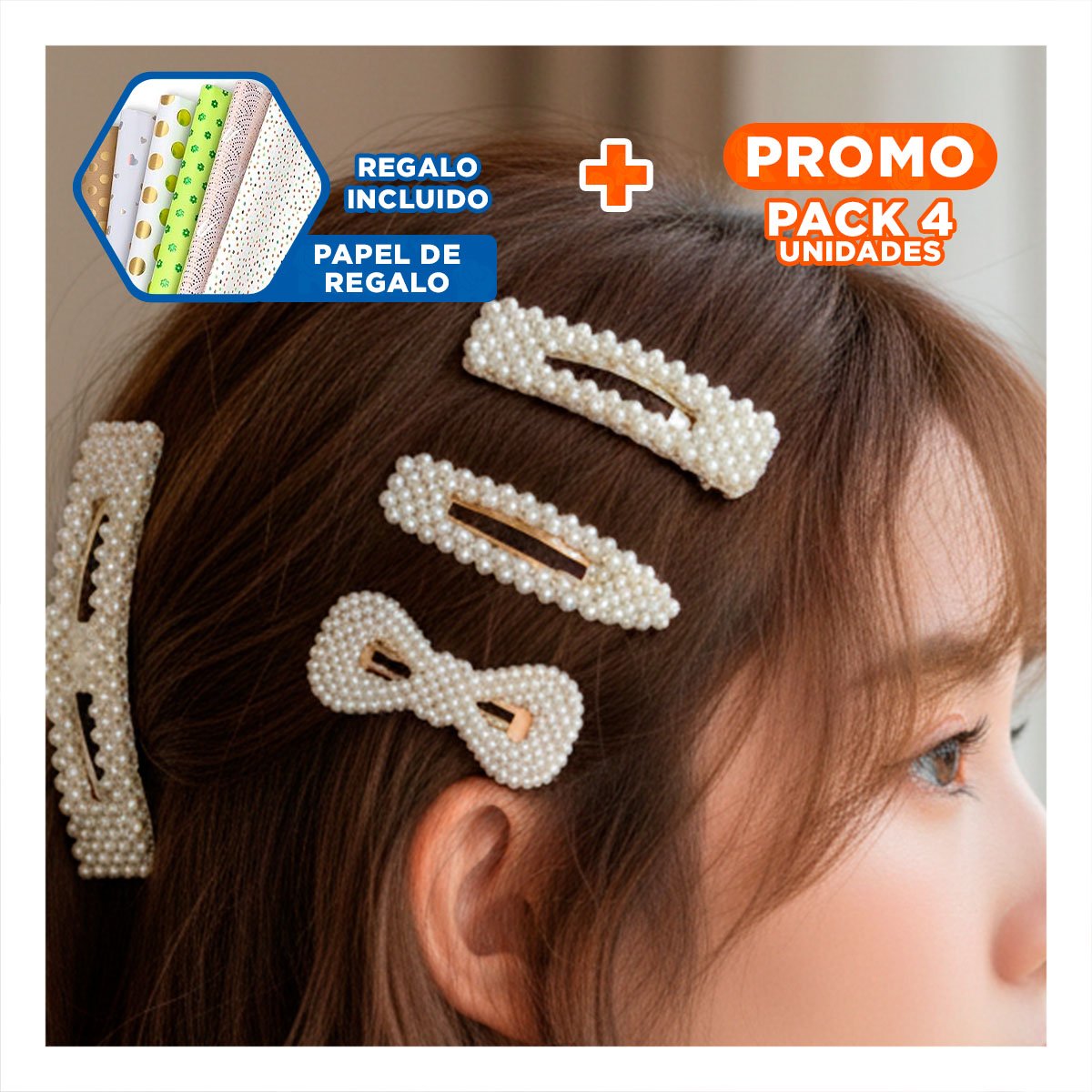 PACK4 KIT 6 GANCHOS DE CABELLO CON PERLAS BEIGE ACCESORIO FEMENINO Y+PAPEL REGALO - 1