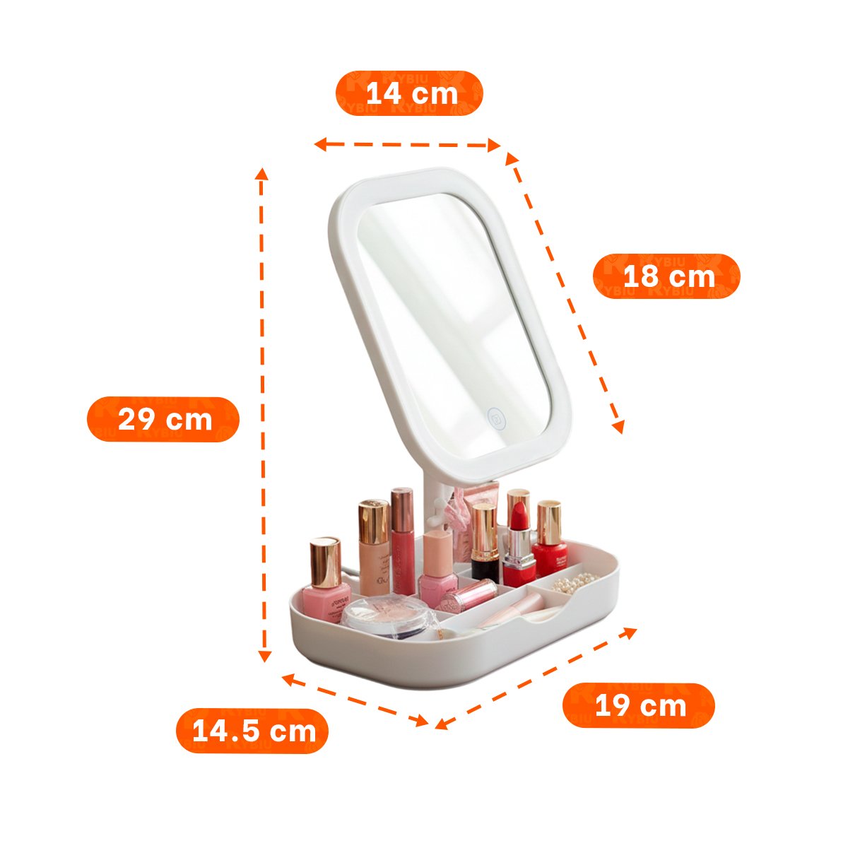 CENTRO DE MAQUILLAJE CON LUZ LED CUADRADA BLANCA Y BASE CON DIVISIONES Y+REGALO STICKER - 4