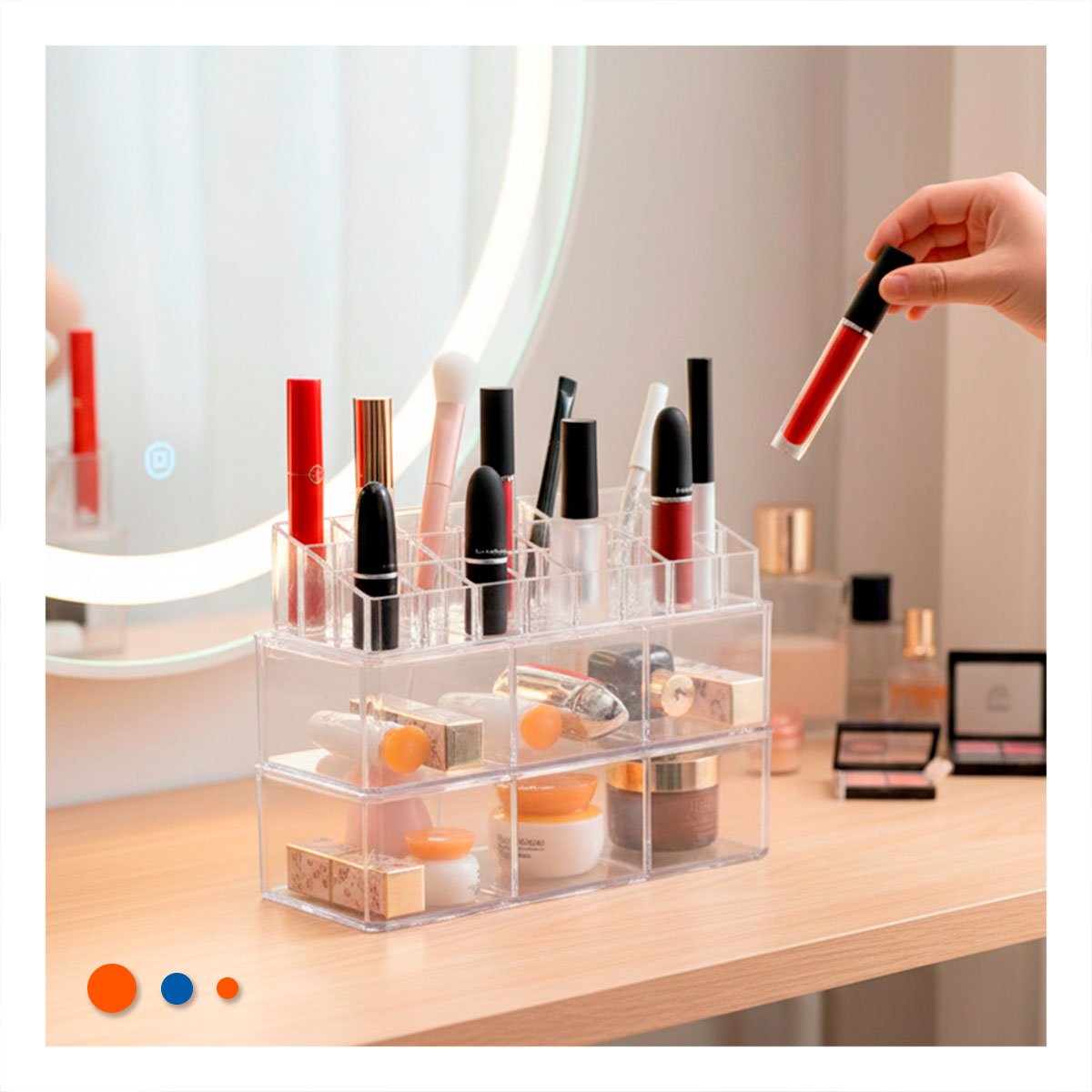 CONTENEDOR PARA MAQUILLAJE DE ACRILICO 2 PISOS 3 DIVISIONES TRANSPARENTE Y+REGALO STICKER - 2