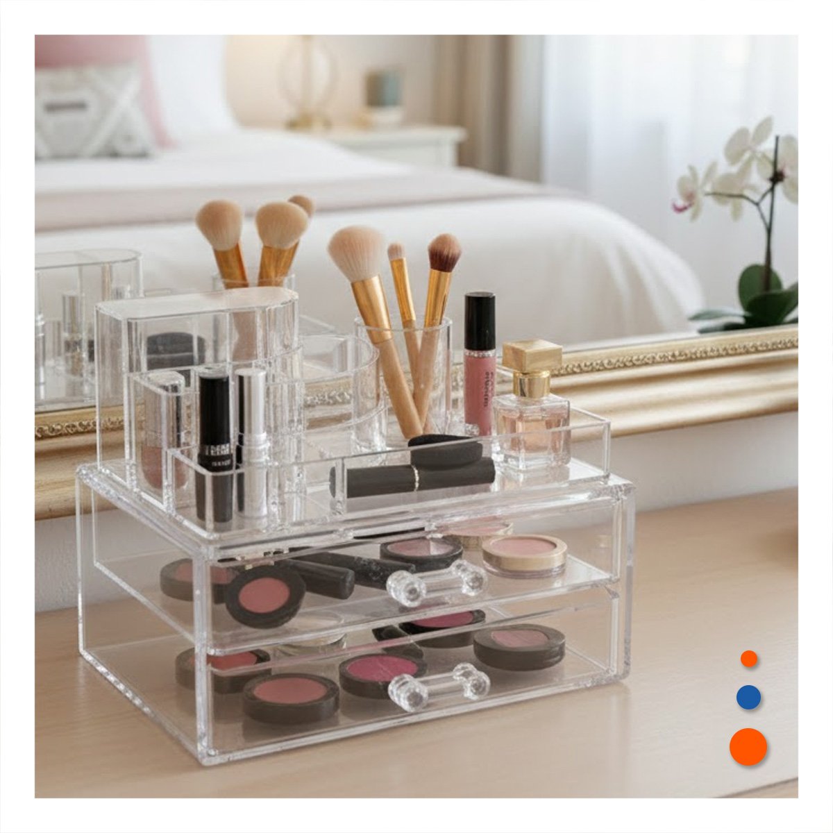 PACK2 CAJA ORGANIZADORA DE BELLEZA ACRILICA PARA USO EN CASA O NEGOCIO Y+PAPEL REGALO - 2