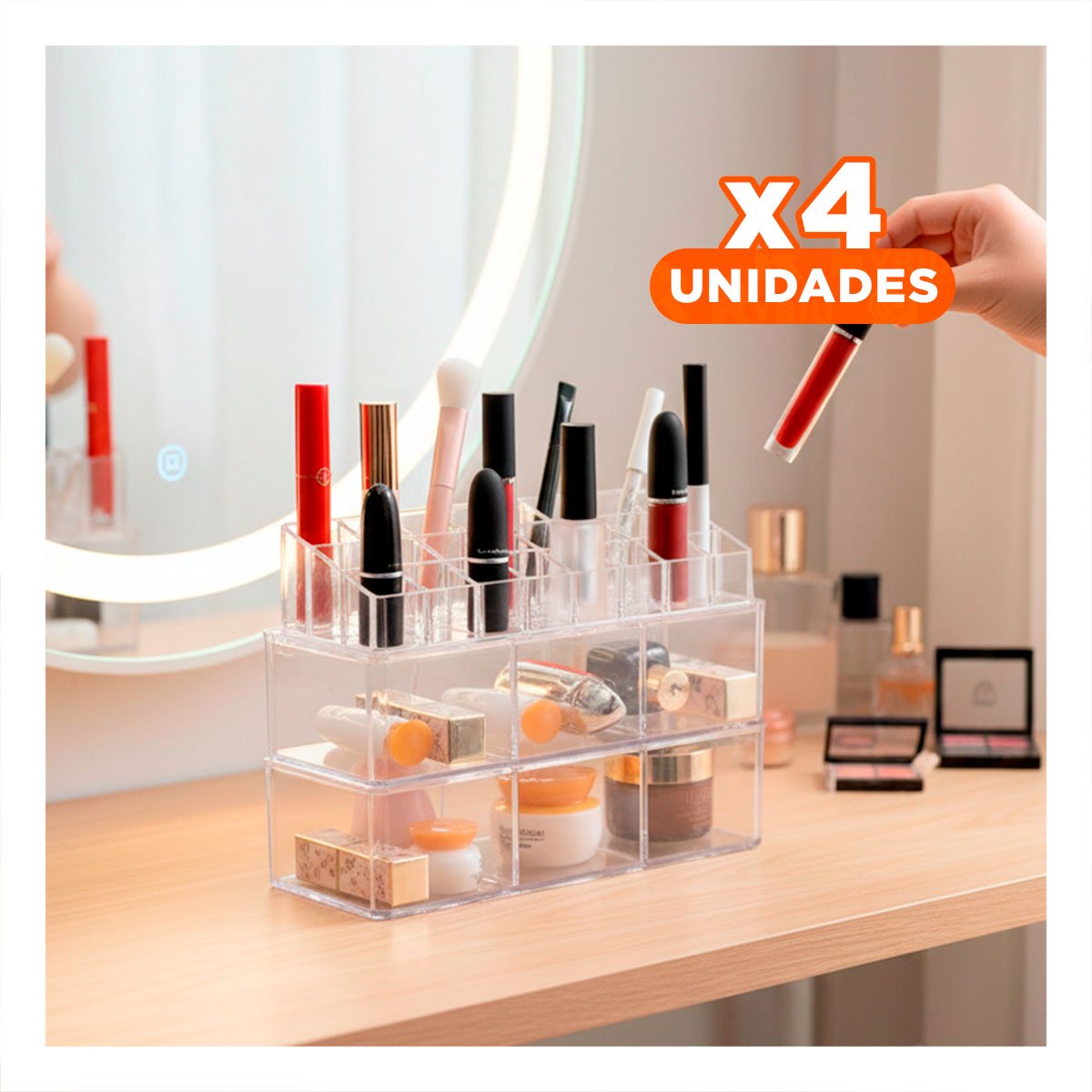 PACK4 ORGANIZADOR ACRILICO 2 PISOS 3 DIVISIONES PARA 9 LABIALES TRANSPARENTE - 1