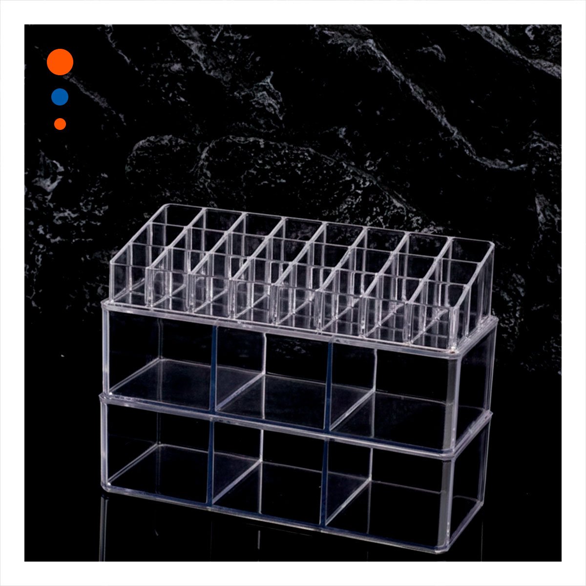 PACK4 ORGANIZADOR ACRILICO 2 PISOS 3 DIVISIONES PARA 9 LABIALES TRANSPARENTE - 2
