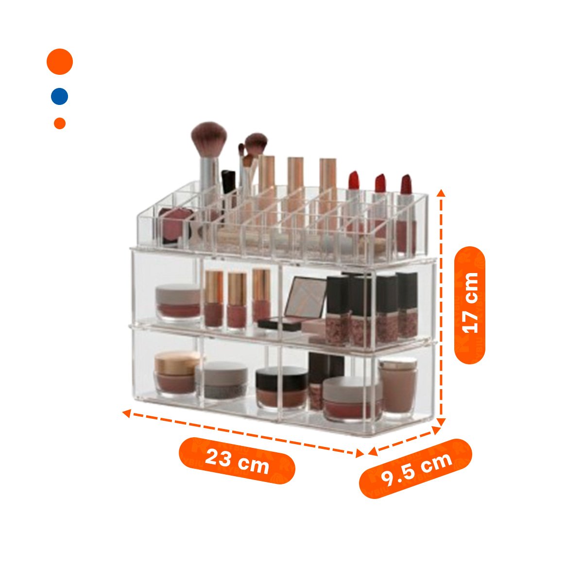PACK4 ORGANIZADOR ACRILICO 2 PISOS 3 DIVISIONES PARA 9 LABIALES TRANSPARENTE - 4