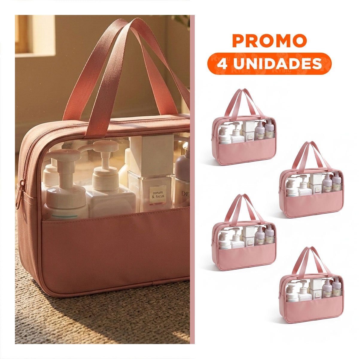PACK4 PAR NECESER RECTANGULAR CON ASAS ROSADO SOPORTE SUAVE Y+REGALO STICKER - 1
