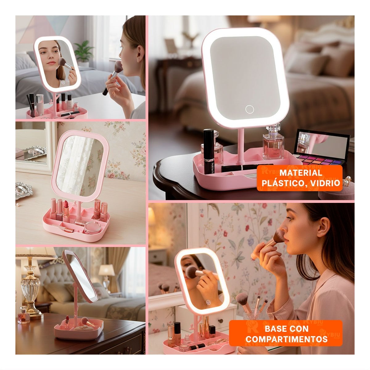 PACK2 UNIDAD DE BELLEZA LED CUADRADO ROSADO CON BASE ESTABLE Y+PAPEL REGALO - 3