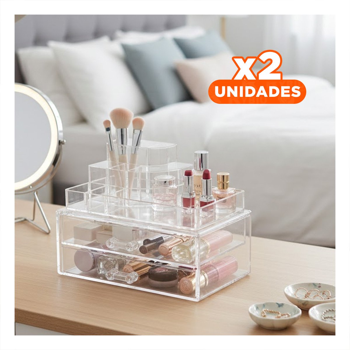 PACK2 ORGANIZADOR DE COSMETICOS TRANSPARENTE CON DISEÑO MINIMALISTA MODERNO Y+REGALO STICKER - 1