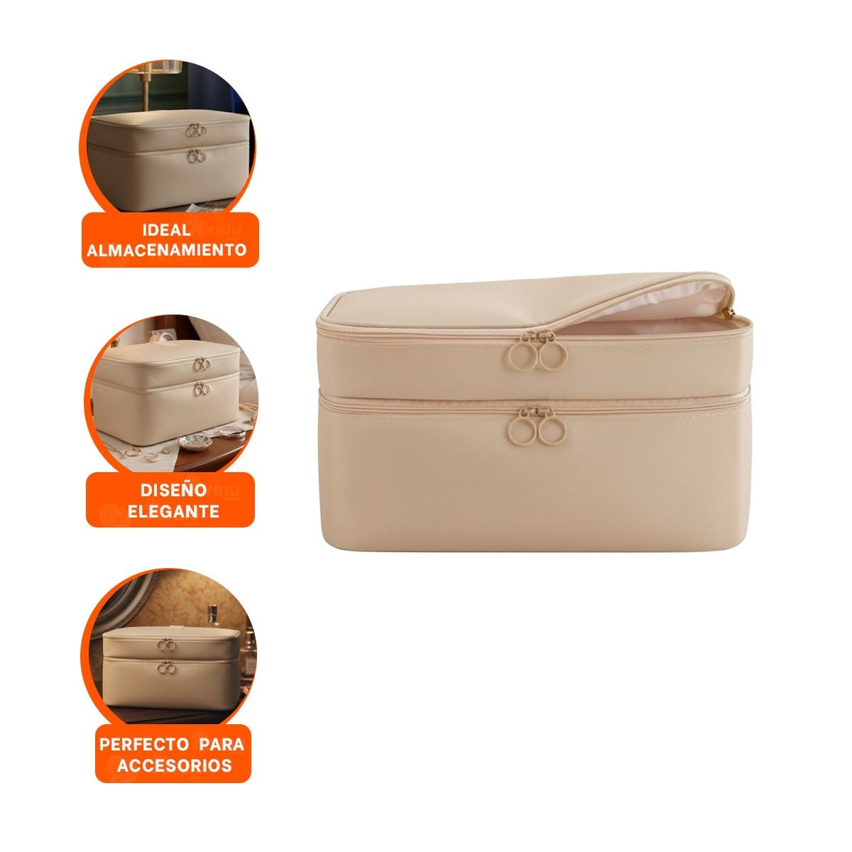 PORTA ACCESORIOS 4 ESPACIOS 30X16X17CM BEIGE PARA MUJER - 3