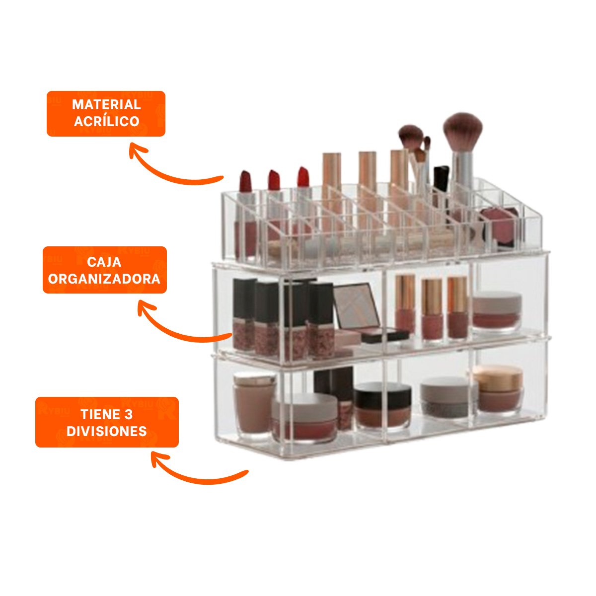 ESTUCHE PARA LABIALES DE ACRILICO 2 PISOS 3 DIVISIONES TRANSPARENTE Y+LIGAS REGALO - 3