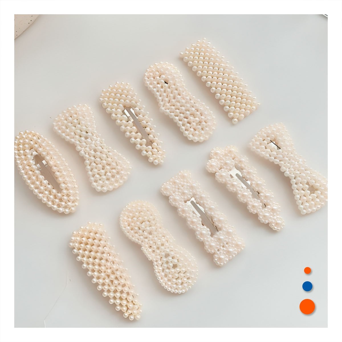 CLIPS 6 DE CABELLO CON PERLAS BEIGE ESTILO MUJER Y+LIGAS REGALO - 1