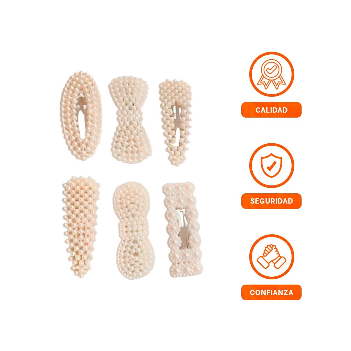 CLIPS 6 DE CABELLO CON PERLAS BEIGE ESTILO MUJER Y+LIGAS REGALO - 3