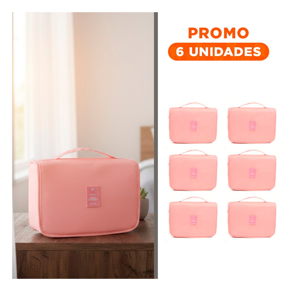 PACK6 BOLSA ORGANIZADORA 24X8X19 CM ROSADO COLGABLE PARA ACCESORIOS PERSONALES - 1