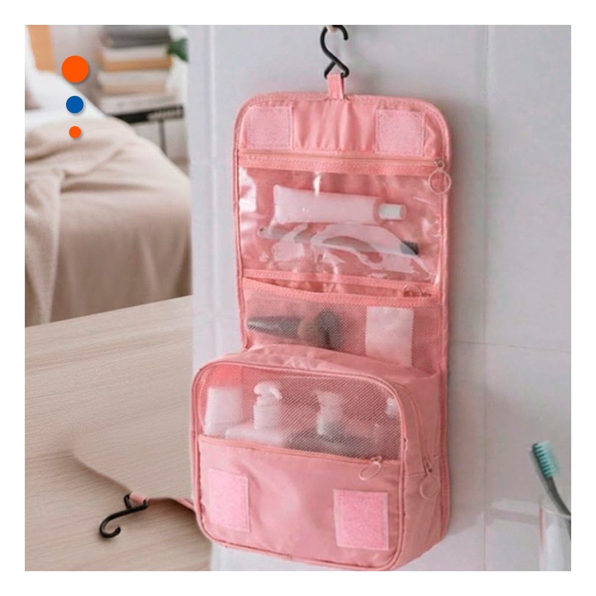 PACK6 BOLSA ORGANIZADORA 24X8X19 CM ROSADO COLGABLE PARA ACCESORIOS PERSONALES - 3