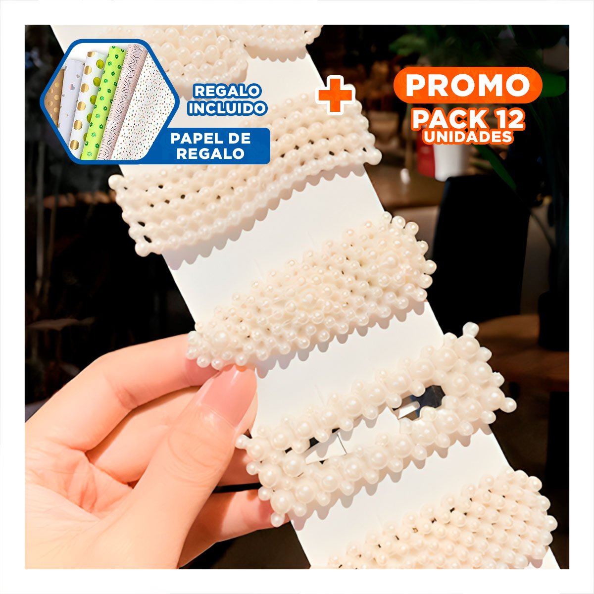 PACK12 SUJETADORES 6 DE CABELLO CON PERLAS BEIGE MODA FEMENINA Y+PAPEL REGALO - 1