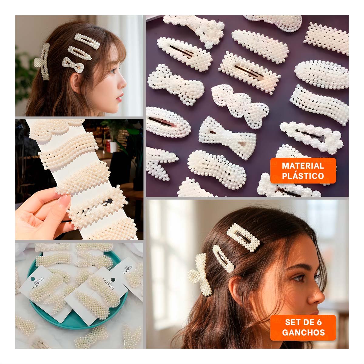 PACK12 SUJETADORES 6 DE CABELLO CON PERLAS BEIGE MODA FEMENINA Y+PAPEL REGALO - 2