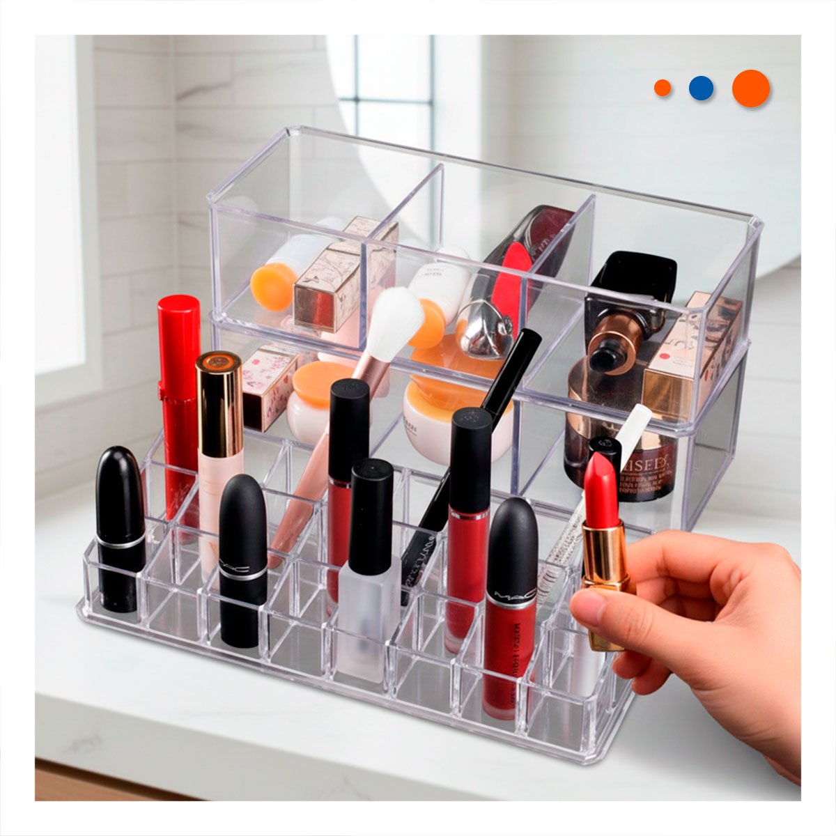 PACK12 ESTUCHE ORGANIZADOR DE MESA ACRILICO 2 PISOS 3 DIVISIONES 9 LABIALES Y+PAPEL REGALO - 5