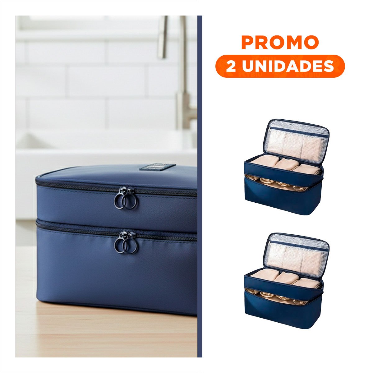 PACK2 PORTA COSMETICOS DE VIAJE 4 ESPACIOS 30X16X17CM AZUL - 1