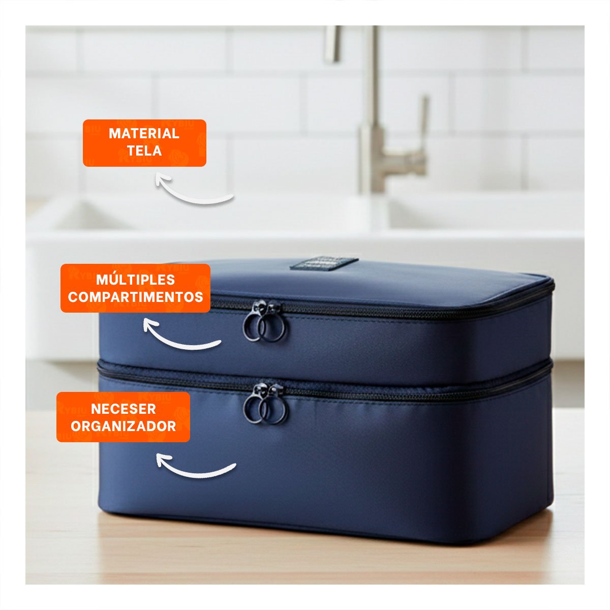 PACK2 PORTA COSMETICOS DE VIAJE 4 ESPACIOS 30X16X17CM AZUL - 5