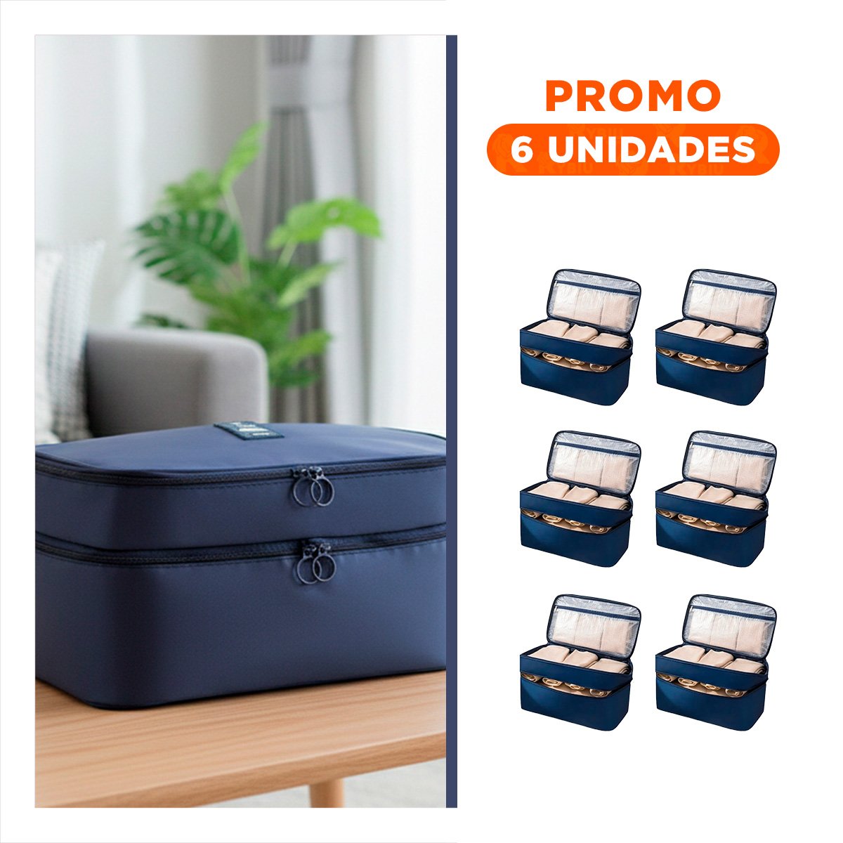 PACK6 NECESER MODERNO 4 ESPACIOS 30X16X17CM AZUL PARA VIAJE - 1