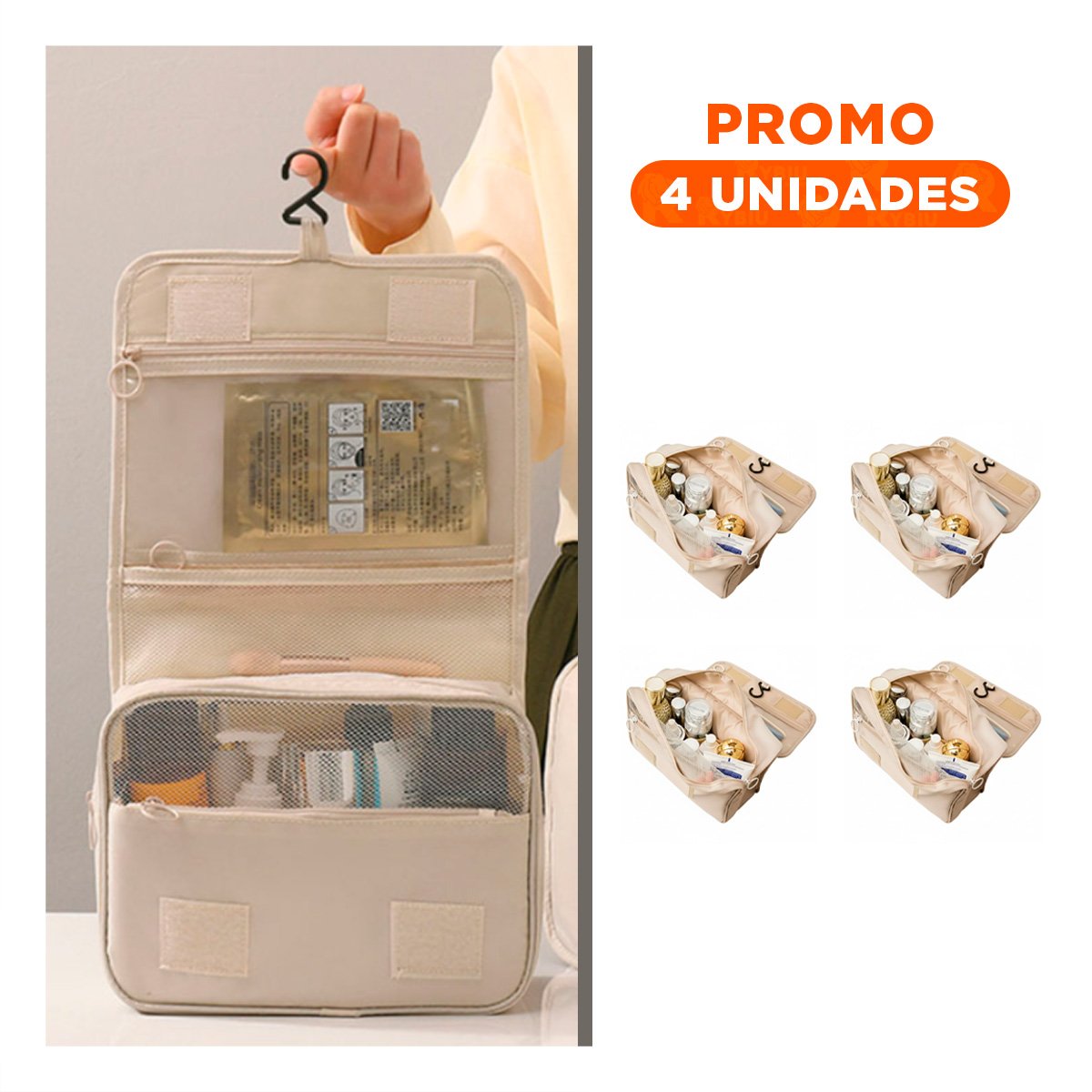 PACK4 COSMETIQUERO 24X8X19 CM BEIGE COMPACTO CON GANCHO PARA COLGAR FACILMENTE Y+REGALO STICKER - 1