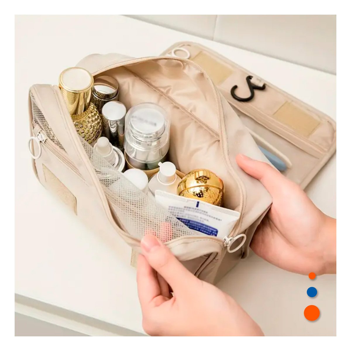 PACK4 COSMETIQUERO 24X8X19 CM BEIGE COMPACTO CON GANCHO PARA COLGAR FACILMENTE Y+REGALO STICKER - 3