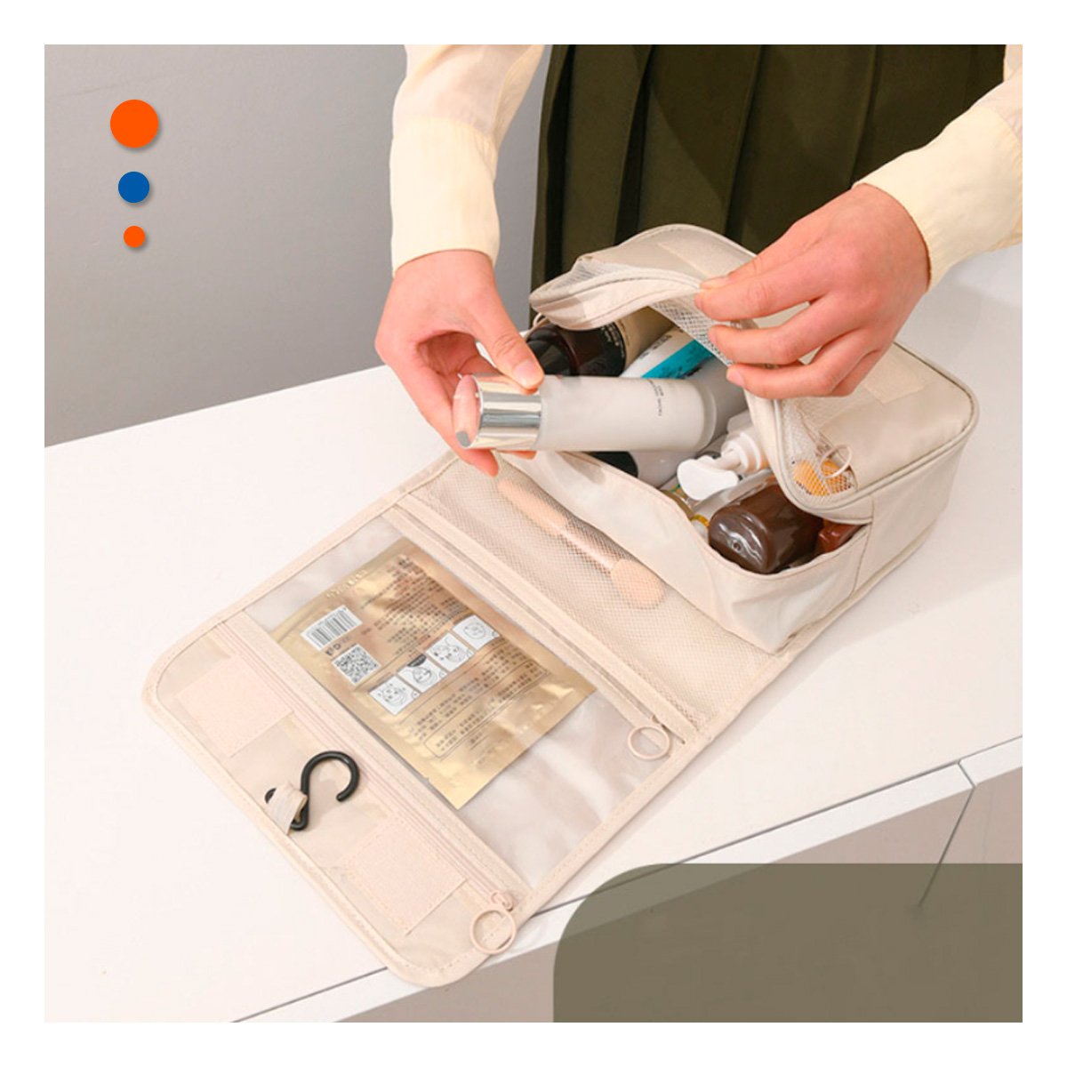 PACK4 COSMETIQUERO 24X8X19 CM BEIGE COMPACTO CON GANCHO PARA COLGAR FACILMENTE Y+REGALO STICKER - 5